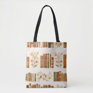 Vintage Floral Book Tote Bag   Cozy Library Aesthe
