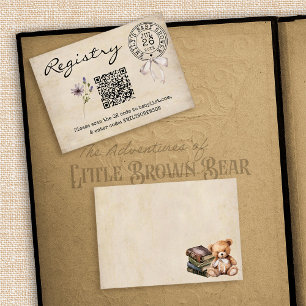 Vintage Floral Books Baby Shower Registry QR Code Enclosure Card