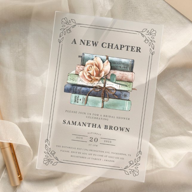 Vintage Floral Books Bridal Shower Acrylic Invitations (Creator Uploaded)