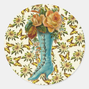 Vintage Floral Boot Classic Round Sticker