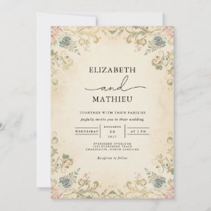 Vintage Floral Border Romance Wedding Invitation