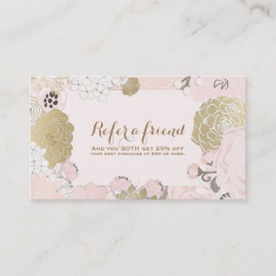 Vintage Floral Botanical Blush Gold Refer a Friend Referral Card