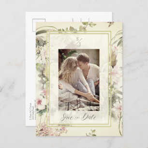 Vintage Floral Botanical Custom Photo Wedding Announcement Postcard
