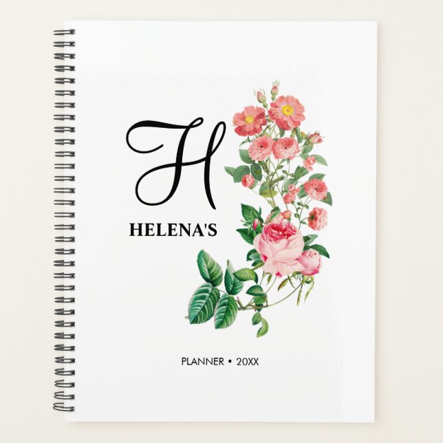 Vintage Floral Botanical Customised Monogram  Planner (Front)