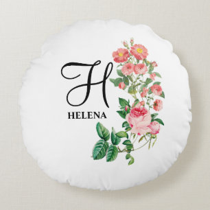 Vintage Floral Botanical Customised Monogram Round Cushion