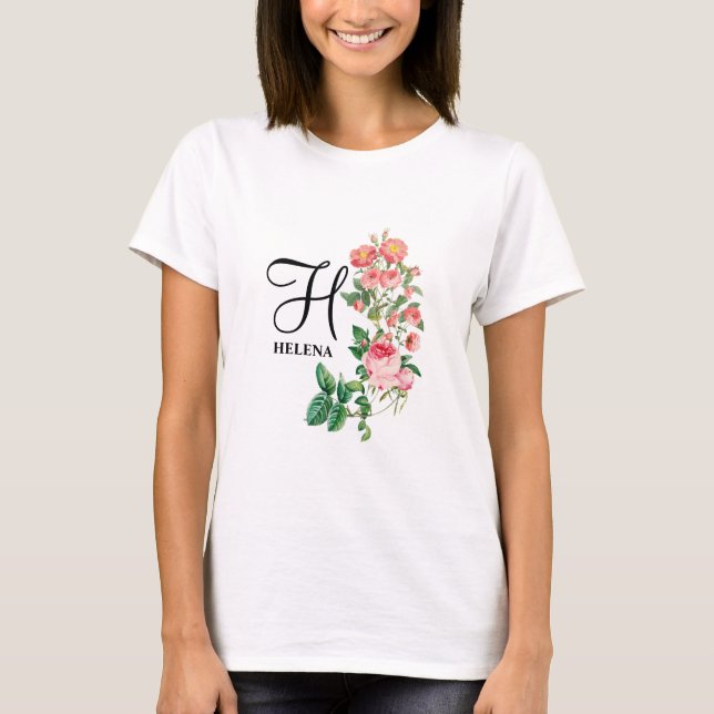 Vintage Floral Botanical Customised Monogram T-Shirt (Front)