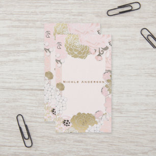 Vintage Floral Botanical Glam Blush Pink & Gold Business Card