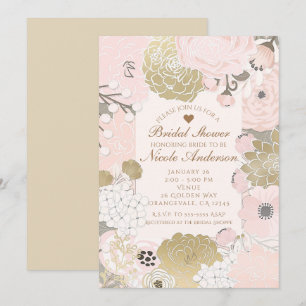 Vintage Floral Botanical Glam Blush Pink & Gold Invitation