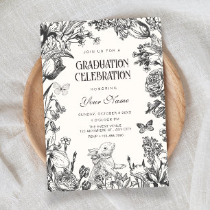 Vintage floral botanical graduation invitation