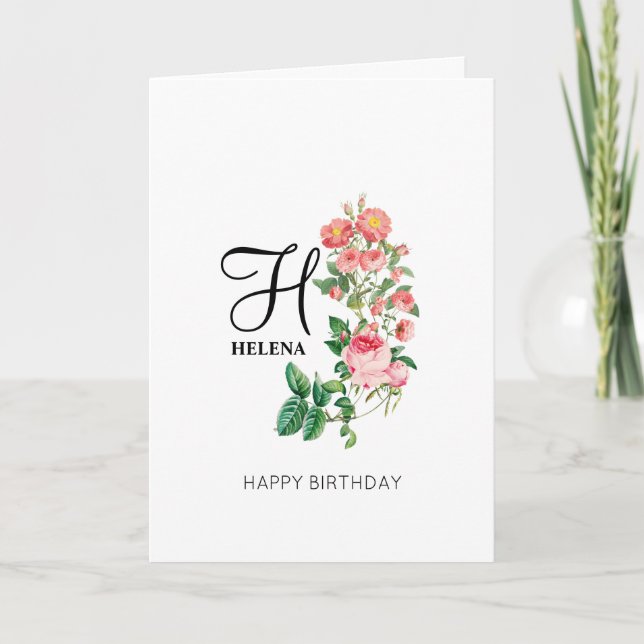 Vintage Floral Botanical Monogram Birthday Card (Front)