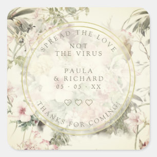 Vintage Floral Botanical Pandemic Wedding Gel Hand Square Sticker