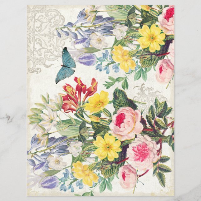 Vintage Floral Botanical Paper Sheet (Front)