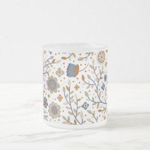 Vintage Floral Botanical Pattern Design Frosted Glass Coffee Mug