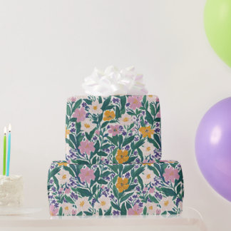 Vintage Floral Botanical Pink Orange White Wrapping Paper