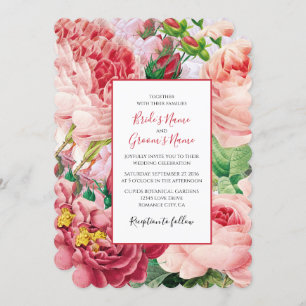 Vintage Floral & Botanical Pink Roses Wedding Invi Invitation