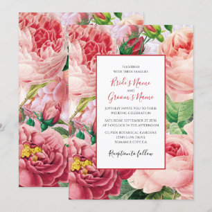 Vintage Floral & Botanical Pink Roses Wedding Invitation