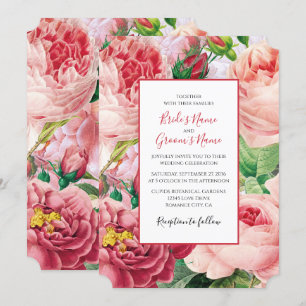 Vintage Floral & Botanical Pink Roses Wedding Invitation