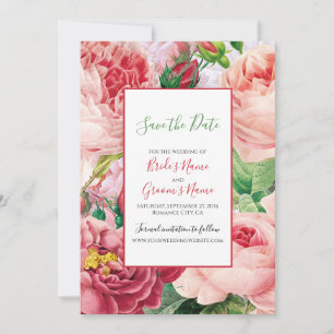 Vintage Floral & Botanical Pink Roses Wedding Save The Date