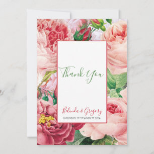 Vintage Floral & Botanical Pink Roses Wedding Thank You Card