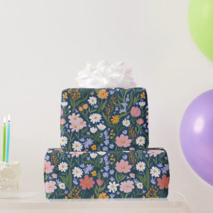 Vintage Floral Botanical Pink White Watercolor Wrapping Paper