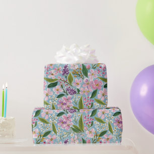 Vintage Floral Botanical Purple Blue Watercolor  Wrapping Paper