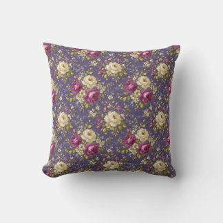 Vintage Floral Botanical Purple & Cream Cushion