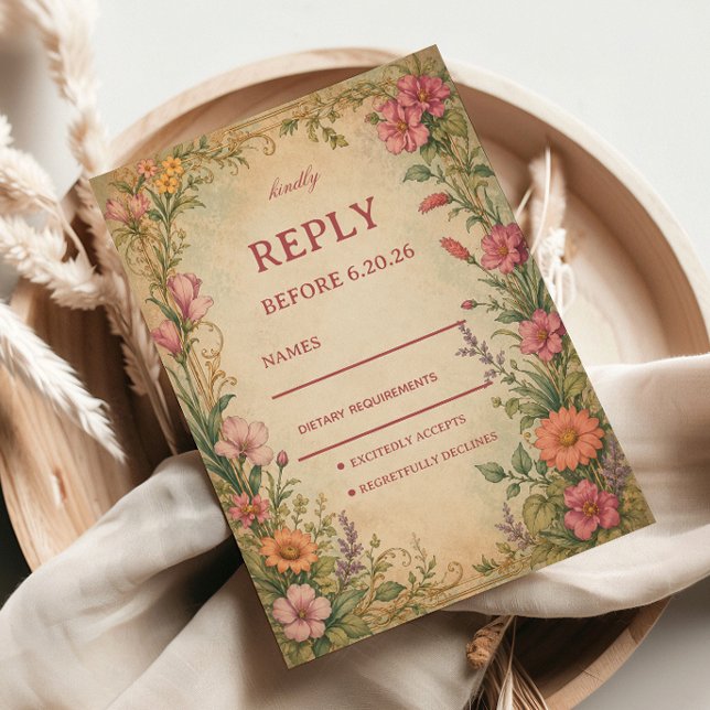 Vintage Floral Botanical RSVP Card (Creator Uploaded)