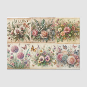 Vintage Floral Bouquet and Butterflies Decoupage  Tissue Paper