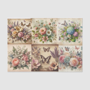 Vintage Floral Bouquet and Butterflies Decoupage Tissue Paper