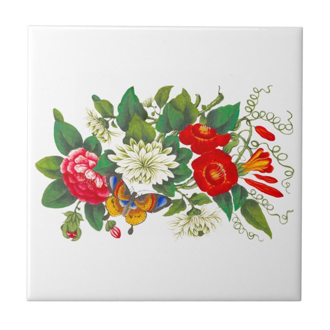 Vintage Floral Bouquet and Butterfly Backsplash Tile (Front)