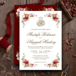 Vintage Floral Bouquet Border Islamic Wedding Invitation