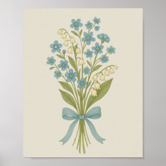 Vintage Floral Bouquet on Parchment Botanical Art Poster