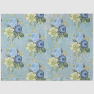 Vintage Floral Bouquet Rose Hellebore Blue White T Tissue Paper