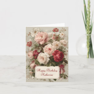 Vintage Floral Bouquet with Custom Text Note Card