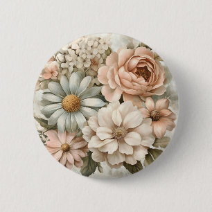 Vintage Floral Bouquet with Soft Pastel Blooms 6 Cm Round Badge