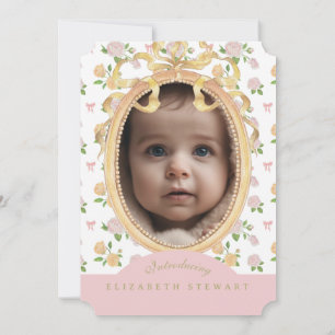 Vintage Floral Bow 2 Photo Birth Announcement