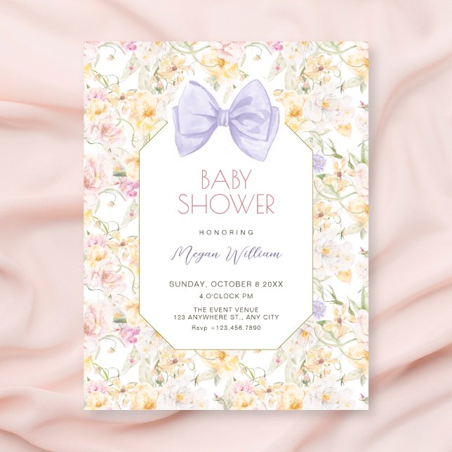 Vintage floral bow baby shower  invitation (Creator Uploaded)