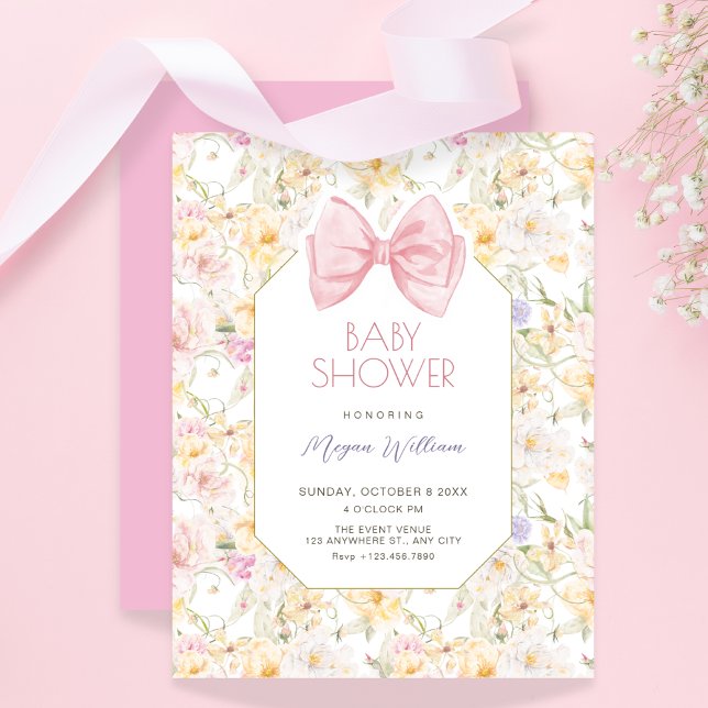 Vintage floral bow baby shower  invitation (Creator Uploaded)