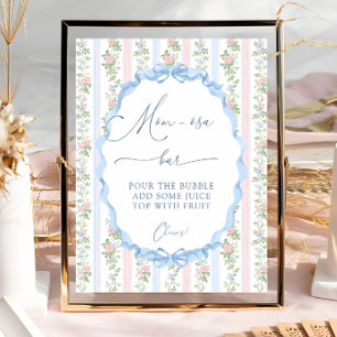 Vintage Floral Bow Baby Shower Mum-osa Bar Poster