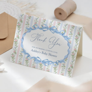 Vintage Floral Bow Baby Shower Thank You Card