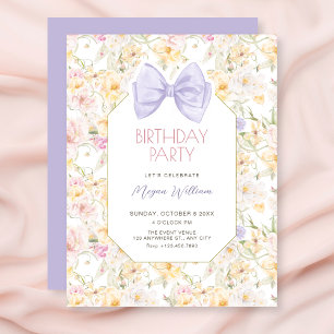 Vintage floral bow birthday invitation