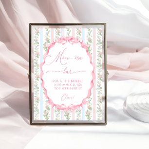 Vintage Floral Bow Girl Baby Shower Mum-osa Bar Poster