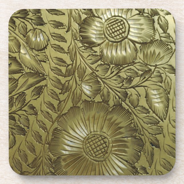 Vintage Floral Brass Coaster Set (Front)