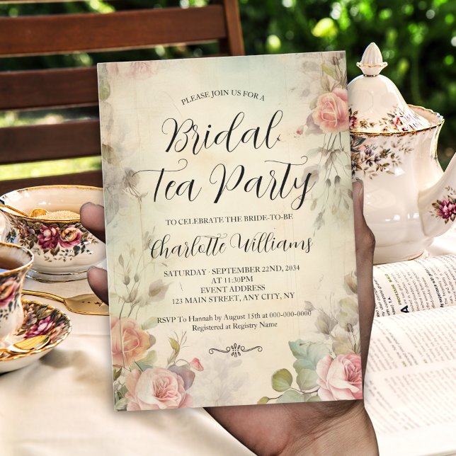 Vintage Floral Bridal Tea Party Shower Invitation (Vintage Floral Bridal Tea Party Shower Invitation
)