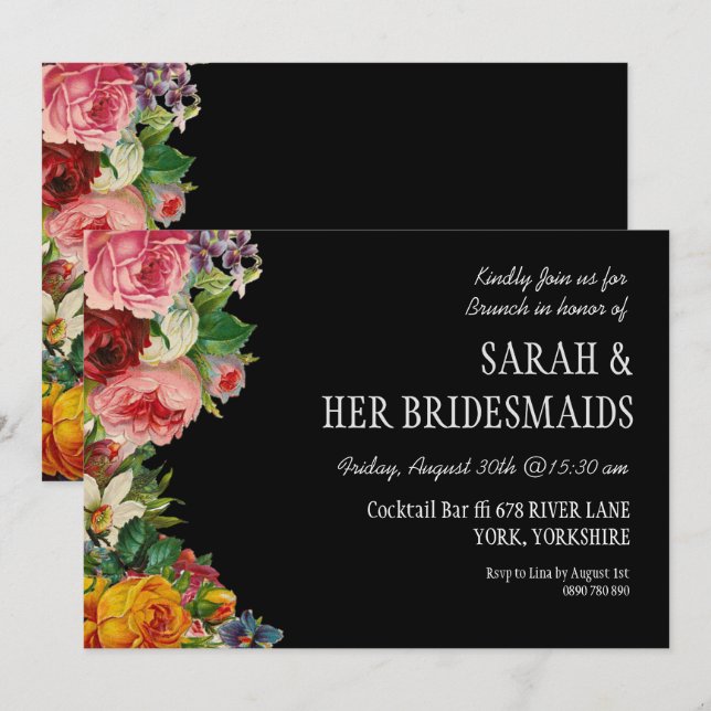 Vintage Floral Bridesmaids Luncheon Brunch Invitation (Front/Back)