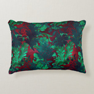 Vintage Floral Bright Burgundy Emerald Green Decorative Cushion