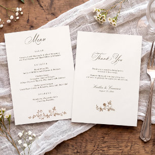 Vintage Floral Brown & Cream Victorian Wedding Menu