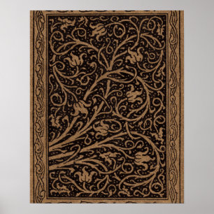 Vintage Floral Brown Swirls Poster
