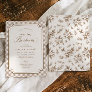 Vintage Floral Brown We Do BBQ Engagement Party Invitation
