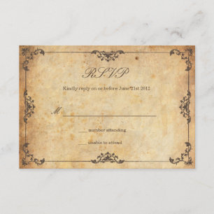 Vintage Floral Brown Wedding RSVP Card
